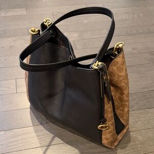 Coach Black and Tan Shoulder Bag with Gold Accents